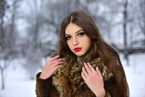 かなり魅力的な若いです美しい女の子で冬の公園 — ストック写真
