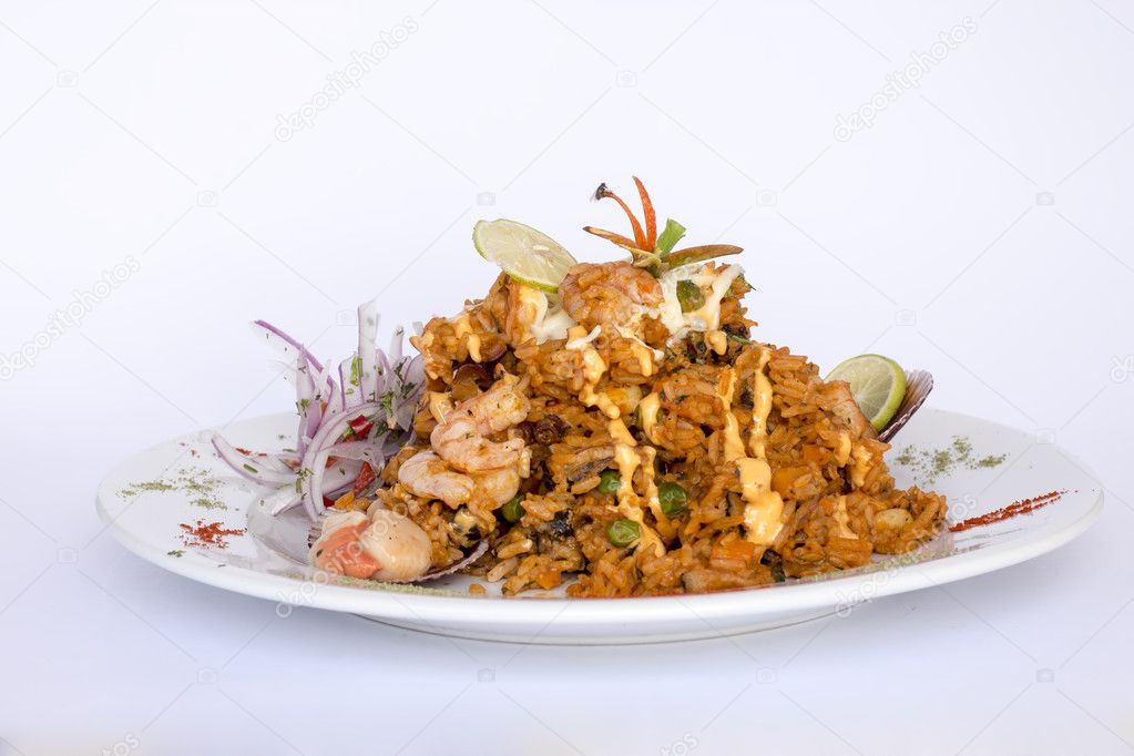 Peru Dish: Rice with Seafood (Arroz con Mariscos).