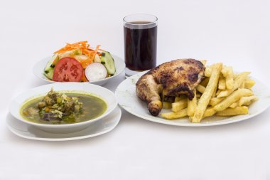 Roasted chicken leg with fries potato called 