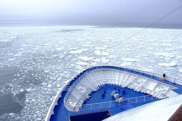 北極海、スバールバル諸島、ノルウェーのスピッツ ベルゲン付近を押すクルーズ船の弓. — ストック写真