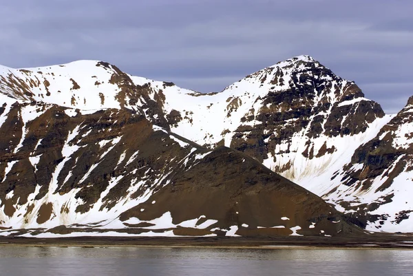 Enden av en isbre hvor den faller ned i Polhavet på Spitsbergen, Svalbard, Norge . – stockfoto