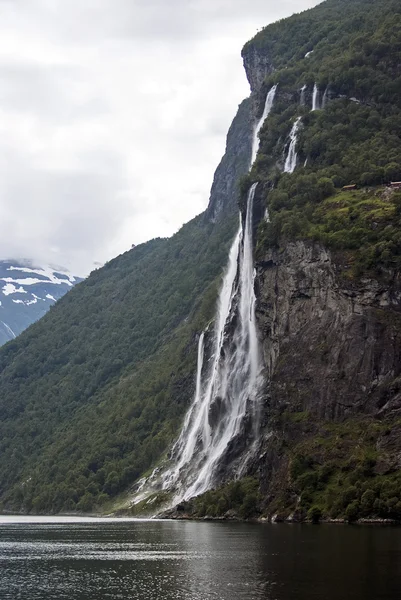 Tourism vacation and travel. Mountains and waterfall on fjord Nærøyfjord in Gudvangen, Norway, Scandinavia. — Stock Fotó