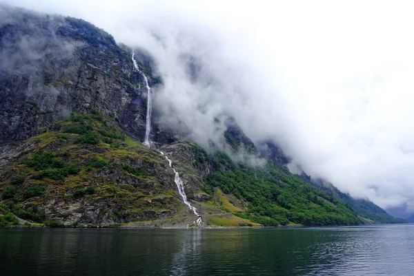 Tourism vacation and travel. Mountains and fjord  Nærøyfjord in Gudvangen, Norway, Scandinavia. — Stock Fotó