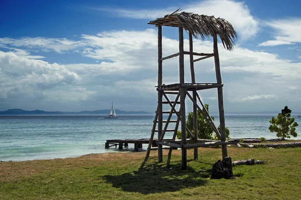 Trópusi strandra néző, Cayo Levantado, Dominikai Köztársaság. — Stock Fotó