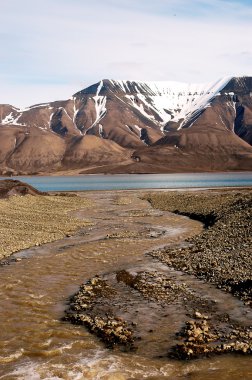 Spitsbergen, Svalbard, Norveç dağlarında.