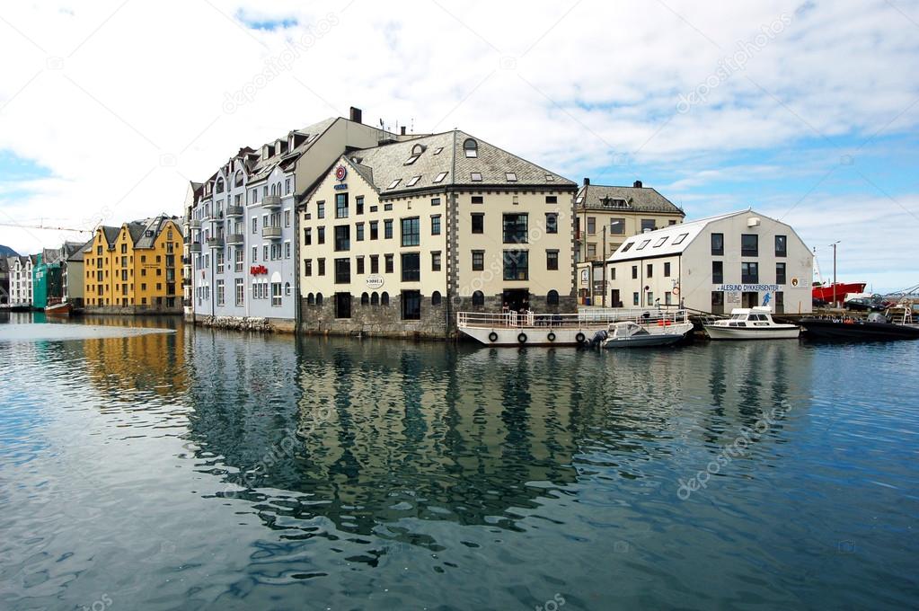 View on the center city of Alesund, Norway.
