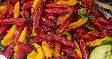 Perulu bir pazarda (aji limuzin) biber.