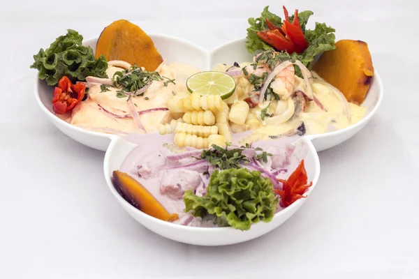 Peru maträtt: 3 typer av Cebiche (ceviche) — Stockfoto