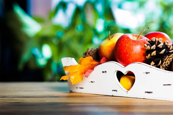 Autumn decoration on wooden table — Stock Photo, Image