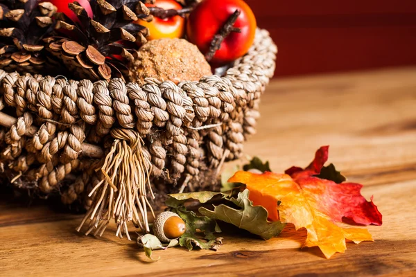 Autumn decoration on wooden table — Stock Photo, Image