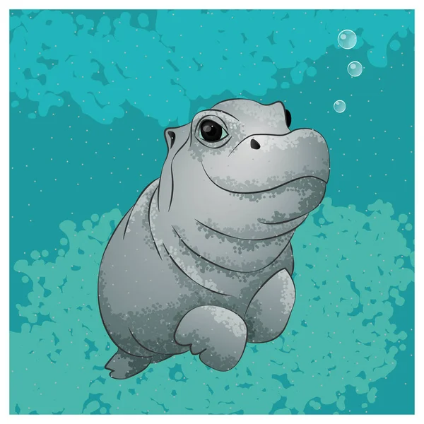 Kleine Hippo Zwemt Vectorillustratie — Stockvector