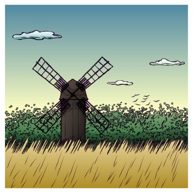 Yel değirmenli kırsal alan