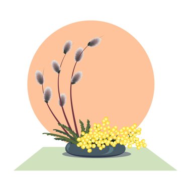 Ikebana söğüt ve mimoza ile