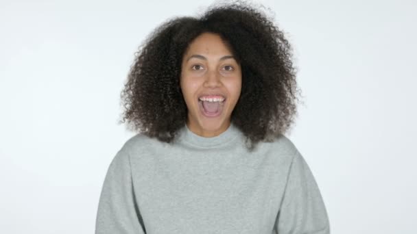 Young African Woman Feeling Surprised, White Background — Stock Video