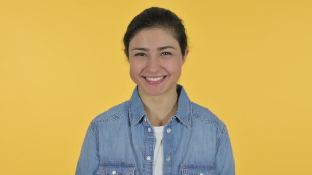 Young Indian Woman Yes by Head Shake, Yellow Background — Stock Video