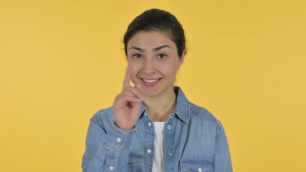 Call me Sign by Young Indian Woman, Yellow Background — Stock Video