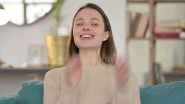 Portrait of Positive Young Woman Clapping at Home — Stock Video