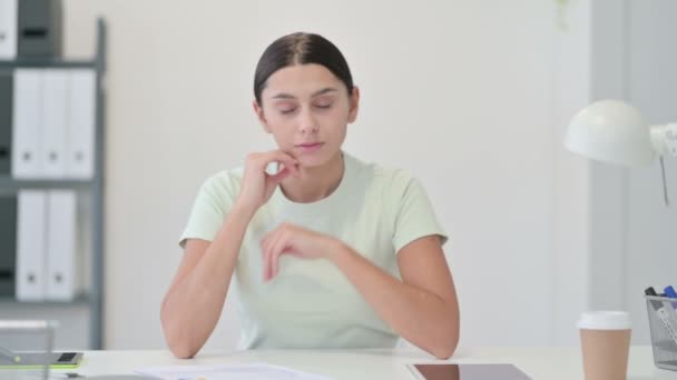Tired Sleeping Young Latin Woman in Office — Stock Video
