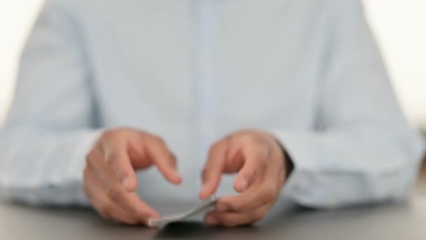 Hands of African Man Giving Away Dollars, Close Up — Stock Video