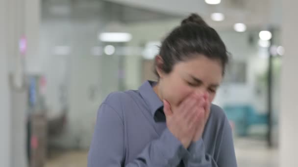 Portrait of Young Indian Woman Sneezing — Stok Video