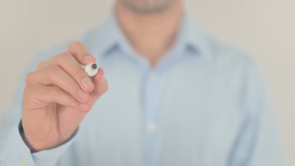 Feliz Día del Trabajo, Hombre escribiendo en pantalla transparente — Vídeos de Stock