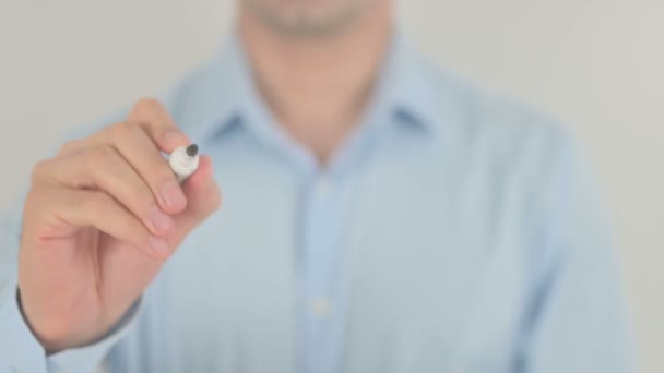 Lågt handpenning, Man Skriva på Transparent skärm — Stockvideo