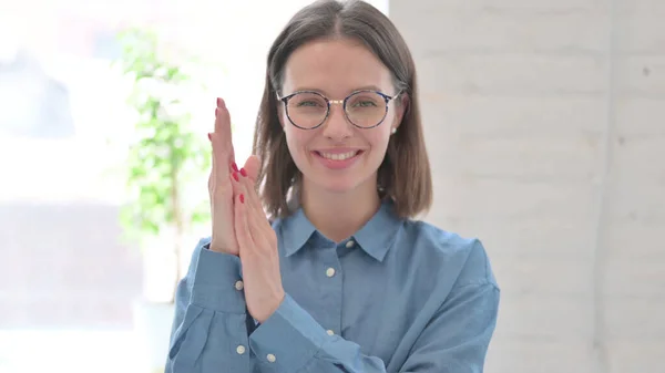 Portrait of Excited Woman Clapping, Applauding