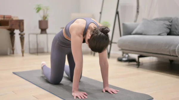 Ung indisk kvinna som gör yoga, katt ko Pose — Stockfoto