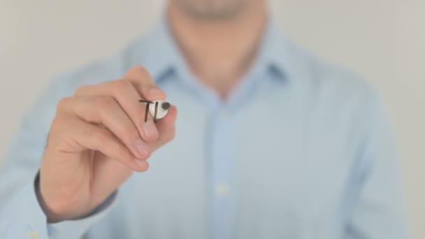 El futuro es emocionante, el hombre escribiendo en pantalla transparente — Vídeos de Stock