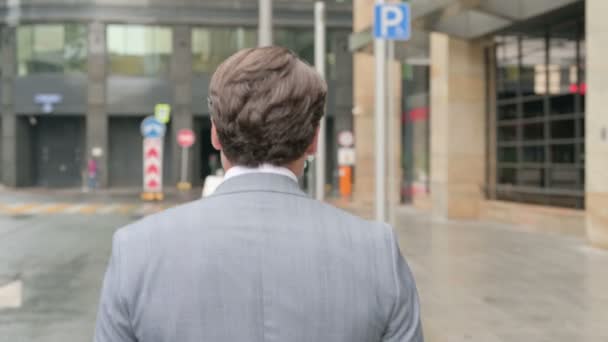 ストリートを歩く中高年ビジネスマンのバックビュー — ストック動画