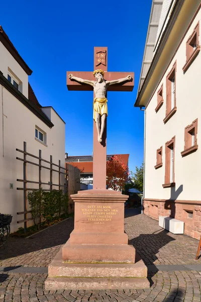 Lorsch Germany October 2020 Religious Cross Jesus Sculpture Golden Clothes — Stock Photo, Image
