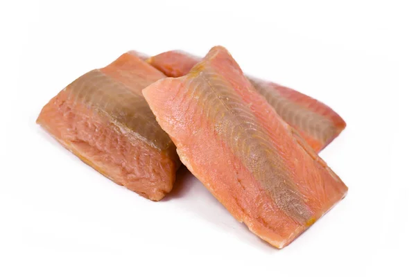 Raw Salmon Filets Slices Isolated White Background — Stock Photo, Image
