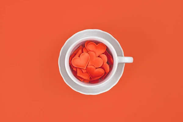 Taza Blanco Llena Corazones Rojos —  Fotos de Stock