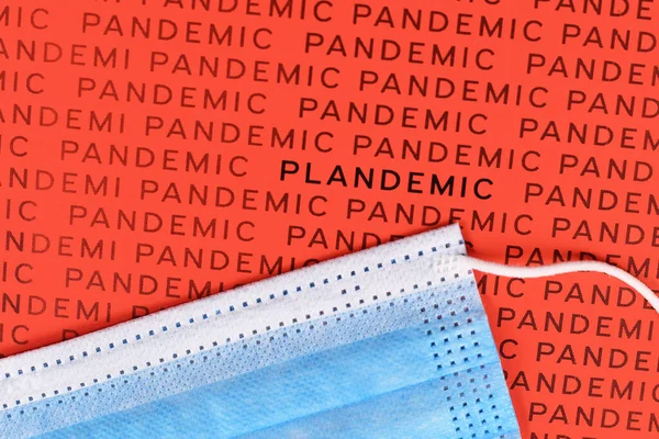Palabra Plandemia Entre Líneas Palabra Extraña Pandemia Con Máscara Facial — Foto de Stock