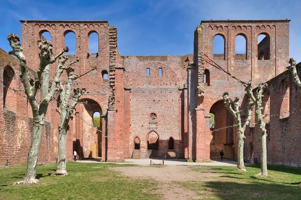 Bad Drkheim, Almanya - Nisan 2020: Palatinate Ormanı 'ndaki Limburg Manastırı harabesi