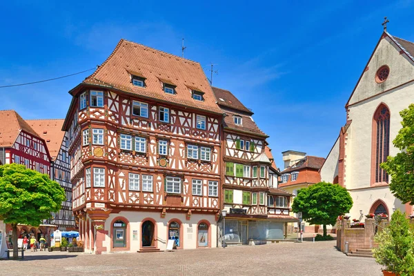 Mosbach Alemanha Junho 2021 Centro Histórico Com Casas Emolduradas Madeira — Fotografia de Stock