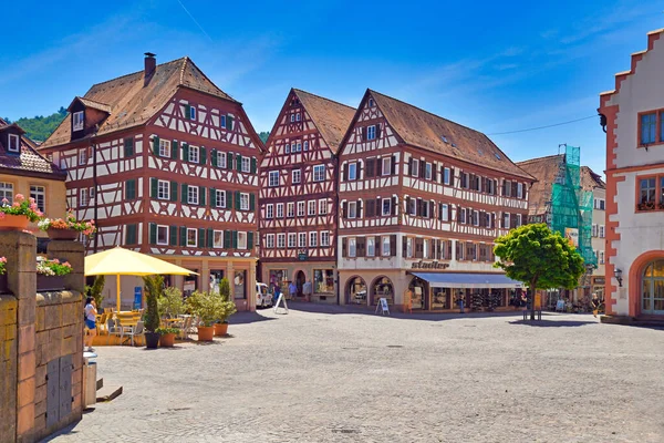 Mosbach Alemanha Junho 2021 Mercado Com Belas Casas Históricas Emolduradas — Fotografia de Stock