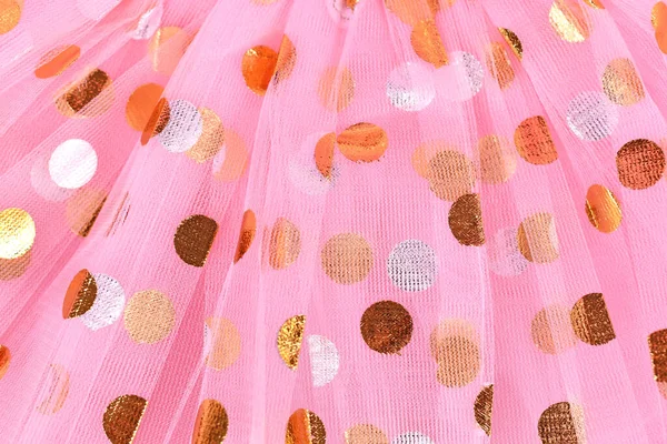 Pink Tulle Fabric Golden Silver Polka Dots — Foto de Stock