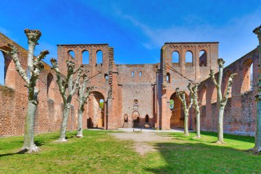 Bad Durkheim, Almanya - Mayıs 2021: Bad Durkheim şehri yakınlarındaki Palatinate ormanında Limburg Manastırı harabesi