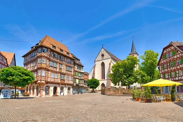 Mosbach Německo Červen 2021 Tržní Místo Roubenými Domky Historickém Centru — Stock fotografie