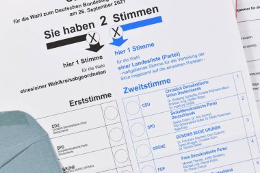Almanya - Ağustos 2021: Almanya federal parlamento seçimleri için 'Bundestagswahl' adı verilen oy pusulası