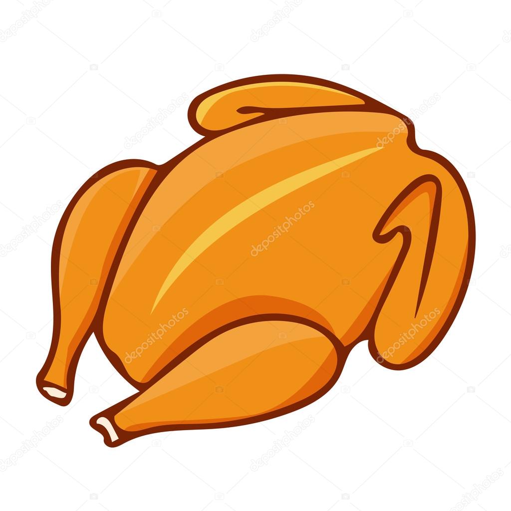 Whole roast chicken isolated illustration