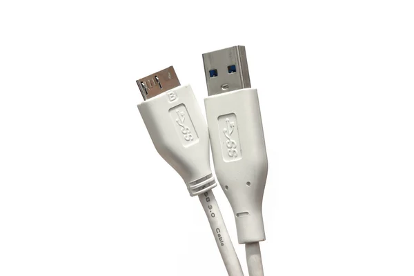 Câble USB sur un fond blanc — Photo