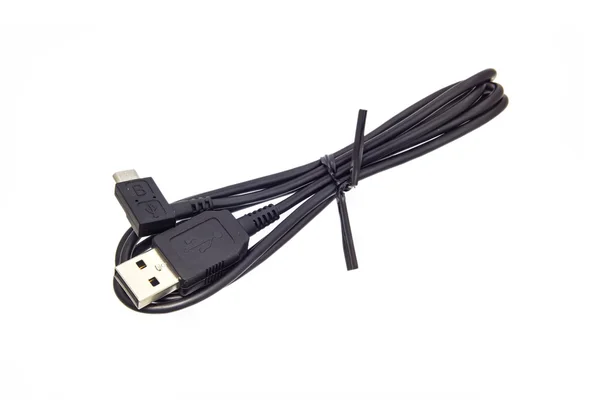 Noir câble USB isolé sur fond blanc — Photo