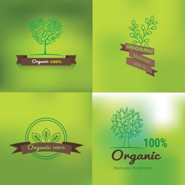 Organik gıda etiketleri ve elemanları, gıda ve içecek, Restoran ve organik ürünler illüstrasyon vektör için ayarlama.