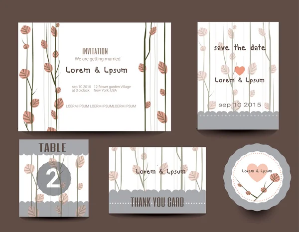 Düğün kartları kümesi. Düğün davetiyeleri, teşekkür kartı, Kaydet — Stok Vektör