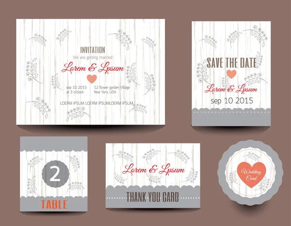 Conjunto de tarjetas de boda. Invitaciones de boda, Tarjeta de agradecimiento, Guardar — Archivo Imágenes Vectoriales