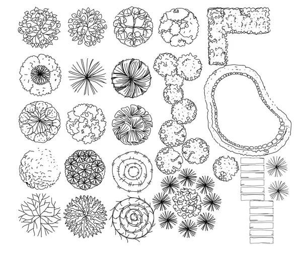 Instellen van treetop symbolen, voor architectonische of landschap design.vector — Stockvector