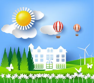 Arkadaşça ECO. Ağaç zeminli ekoloji kavramı. Vektör illüstrasyonu.