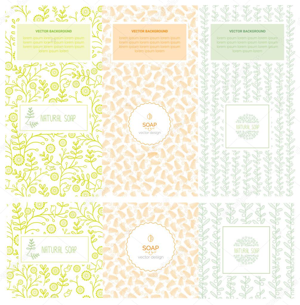 Vector set of design elements and icons in trendy linear style for soap package